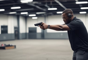 Small class practicing safe firearm handling under instructor supervision.