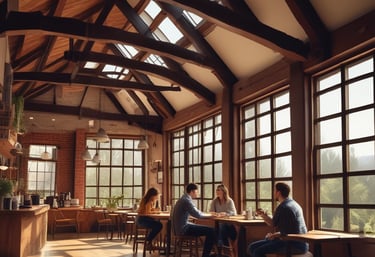 Interior view of Vault Coffee showing the iconic old bank vault surrounded by cozy wooden seating and warm lighting.