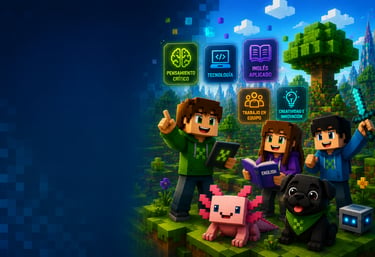 Estudiantes desarrollando proyectos de creatividad, tecnología e inglés junto a las mascotas de NOK 