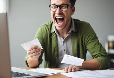 somene getting a check in the mail exited