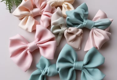 A serene workspace with pastel-colored handmade accessories and natural materials.