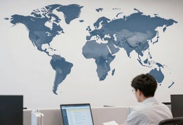 A professional team collaborating in a sleek modern office with diverse members engaged in a strategic AI planning meeting.