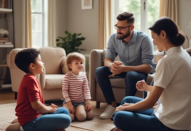 A friendly therapist smiling and ready to assist a client in a calm office setting.