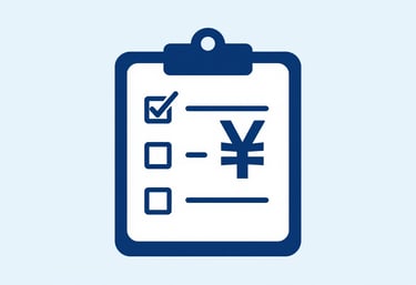 A minimalist graphic of a clipboard with a checklist and a rupee currency symbol, representing transparent and fair pricing. The background is #F5F8FA with clean lines in #2A6190.