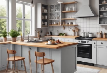 Cozy modern living room with stylish furniture and warm lighting.