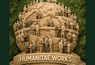 Humanitae Works sand sculpture globe logo