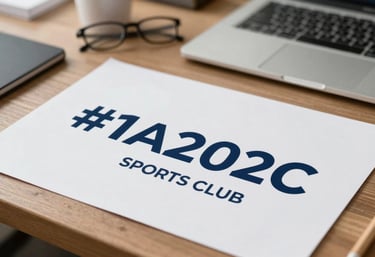 A designer's desk with brand sketches for a sports club, showing professional creative process, featuring #1A202C accents.