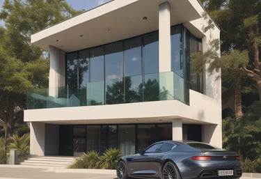 A stunning modern luxury home exterior showcasing detailed architectural design and high-end finishes.
