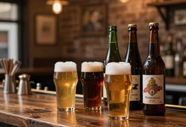 Cozy café interior with warm lighting and customers enjoying drinks.