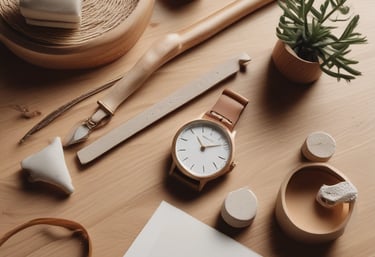 A range of premium-quality items arranged stylishly on a navy blue surface.