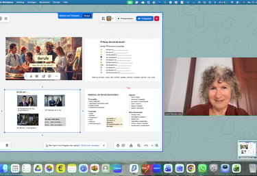 Online German lesson with shared presentation and teacher on video call