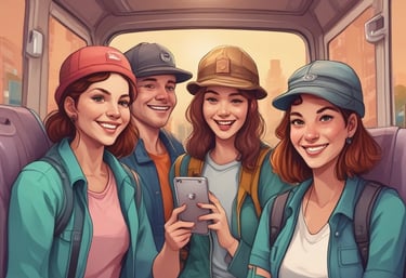 Traveler reviewing a custom itinerary on a tablet with tropical scenery in the background.