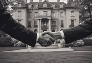 A friendly real estate agent discussing property plans with clients in a bright office.