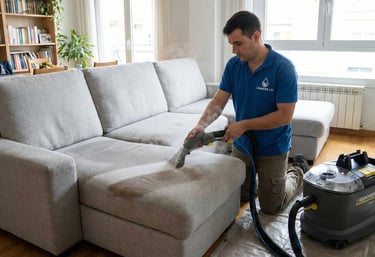 Tecnico limpieza un sofa en Ibagué