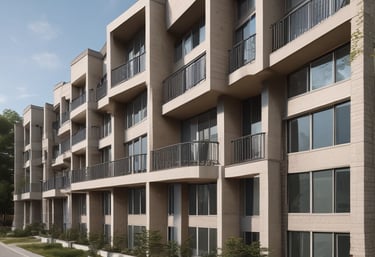A friendly property manager greeting tenants at a modern apartment building.