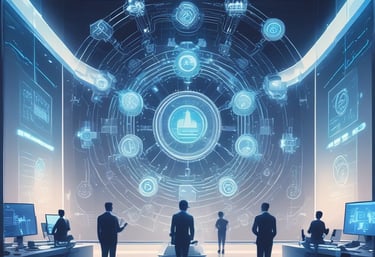 Graphic showing integration of AI, machine learning, and quantum computing.