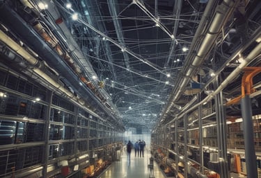 A team of professionals collaborating over complex IT system designs in a modern office.