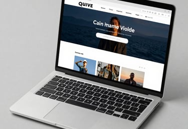 A sleek laptop displaying a modern, responsive website design on screen.