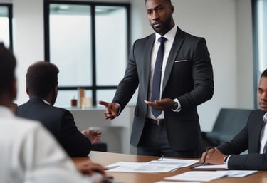 A dynamic team meeting in a modern office discussing sports communication strategies.