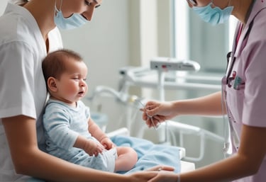 A warm consultation scene between Dr. Ritu Yadav and a young mother with her child in a bright hospital room.