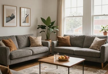 Cozy shared living space with warm lighting and friendly residents in Detroit.