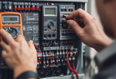 Close-up of hands assembling an electric motor with tools.