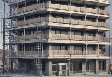 A clean workspace featuring a laptop displaying a one-page website with navy and red accents.
