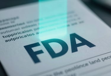 An abstract representation of an FDA document being generated by teal light beams, symbolizing automated compliance and clinical authority.