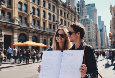 A warm photo of two travel planners discussing a custom itinerary over coffee.