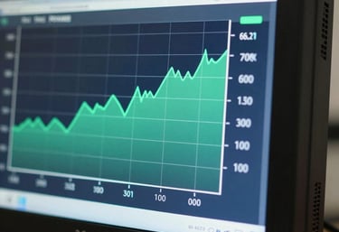 Close-up of a digital interface on a solar monitoring system showing power generation graphs in shades of teal and green. High-tech feel.