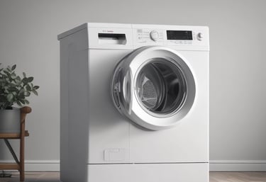 High-quality photo of a modern kitchen with a washing machine being repaired by a technician.