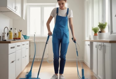 Professional cleaning staff preparing a spotless bedroom for new guests.