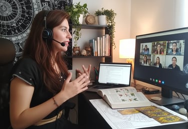mujer dictando clase virtual de astrología