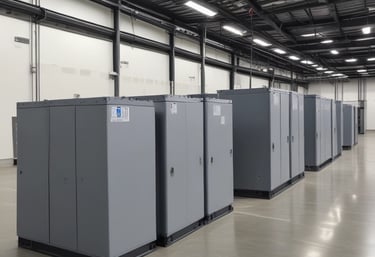 A panoramic view of a bustling industrial facility with workers coordinating logistics.
