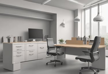 A professional medical writer reviewing research documents at a clean, organized desk.