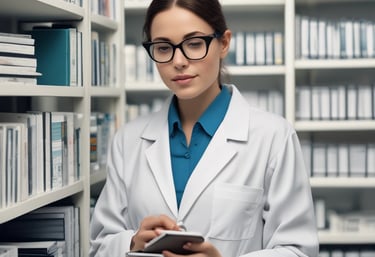 a woman sitting at a desk looking at a computer screen