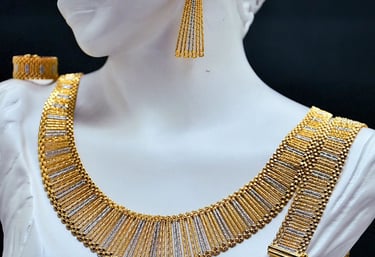 a woman's necklace and earrings on display | Alkanz Alasifar | Antalya Jewellery