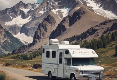 A well-equipped mobile service van parked beside an RV in a quiet neighborhood driveway.