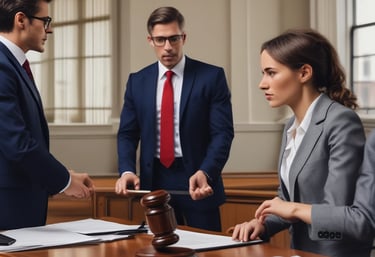 Team meeting in a modern office discussing telecommunications law.