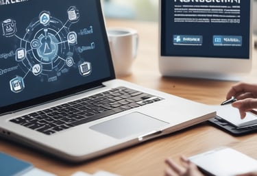 A team collaborating over a digital strategy plan on a laptop.