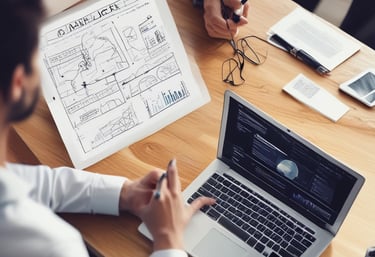 A vibrant workspace showing a developer testing a new digital solution.