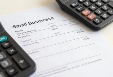 Close-up of a clean digital invoice and a calculator on a cream surface, symbolizing transparent and affordable pricing for small businesses.