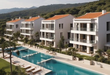 Photo of a modern residential building under construction with workers on site.