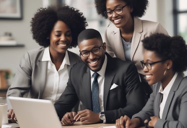 A diverse team of professionals discussing home sales.