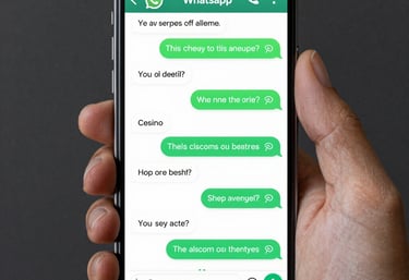 A sleek smartphone displaying a chat interface with a voice assistant icon.