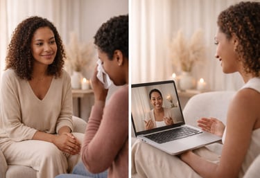 Professional therapist providing supportive online counseling and in-person mental health therapy.