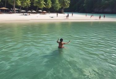 a man riding a skateboard down a street next to tall buildings