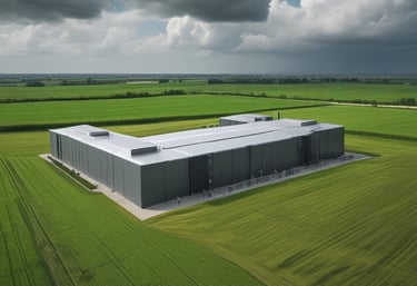 Portrait of a friendly consultant engaging with a client over data centre plans, set against a backdrop of green and brown tones.