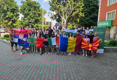 International youth exchange group with European flags Academy of Success