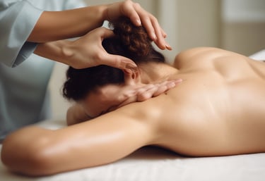 Close-up of hands receiving a soothing massage with skincare oils.